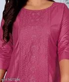 Solid Embroidered Cotton Silk Kurti for Women 