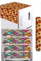 Knit Printed Fridge 4 Pcs Mat with Handle & Top Cover 