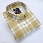 Cotton Blend Checkred Shirt for Men, Yellow 