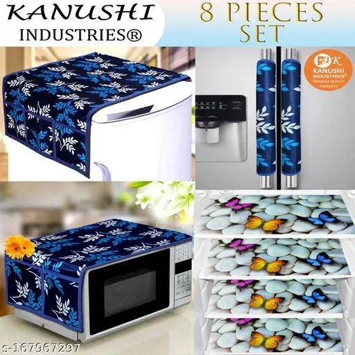 KANUSHI Industries® Fridge/Refrigerator Cove + 1 Pc microwave cover + 2 Pc handle cover + 4 pc Fridge Mats(FRI+MICRO+2-HDL-BLUE-SMAL-LEVS+M-27-04) Other Appliance Covers