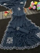 Crepe Solid Saree for Women, Dark Grey 