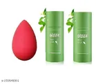 Makeup Blender with 2 Pcs Green Tea Face Mask Stick (Multicolor, Set of 3)