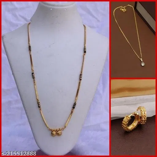 Combo of Alloy Mangalsutra with Pendant & 1 Pair Earrings for Women (Multicolor, Set of 3)