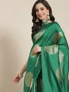 Litchi Silk Zari Woven Saree for Women, Green 