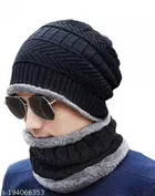 Woolen Beanie Cap with Neck Scarf for Men 