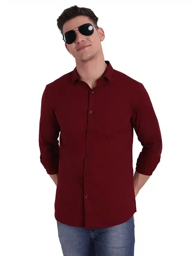 Men's Solid Full Sleeves Shirt (Marron, M)