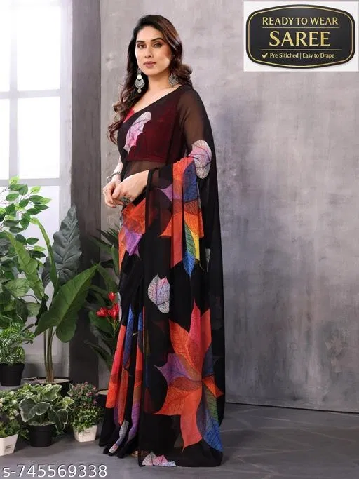 Ready to Wear Georgette Saree for Women (Black, Single)