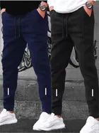 Polyblend Printed Trackpants for Men, Navy Blue & Black, Pack of 2 