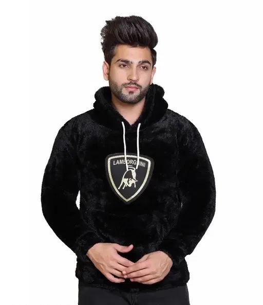 Wool Printed Hoodie for Men (Black, M)