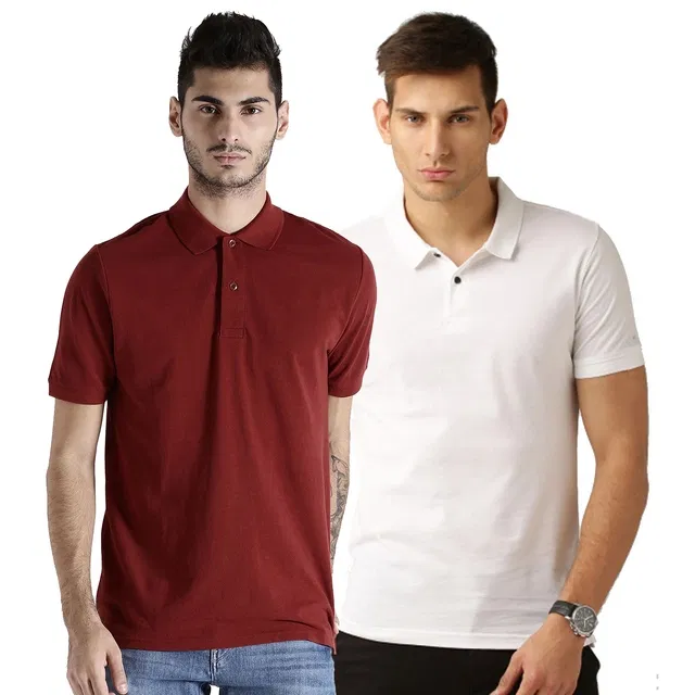 Polo Cotton Blend T-shirts Pack of 2 for Men (Multicolor, S)