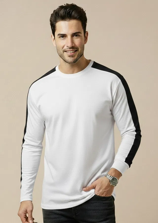 Polyester Printed T-shirt for Men, White (L)