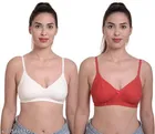 Nylon Bra for Women, White & Red, Pack of 2 