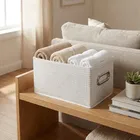 Foldable fabric storage box with metallic handles 15*31*15