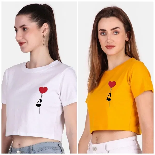 Cotton Blend Printed Top for Women (Multicolor, M) (Pack of 2)