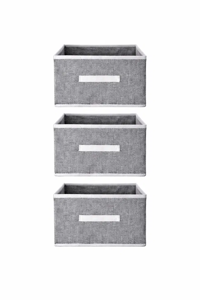 Craft Bazar Multipurpose Foldable Fabric Storage Box with Front Handle for Clothes, Wardrobe Books and Home Organization Pack of 3