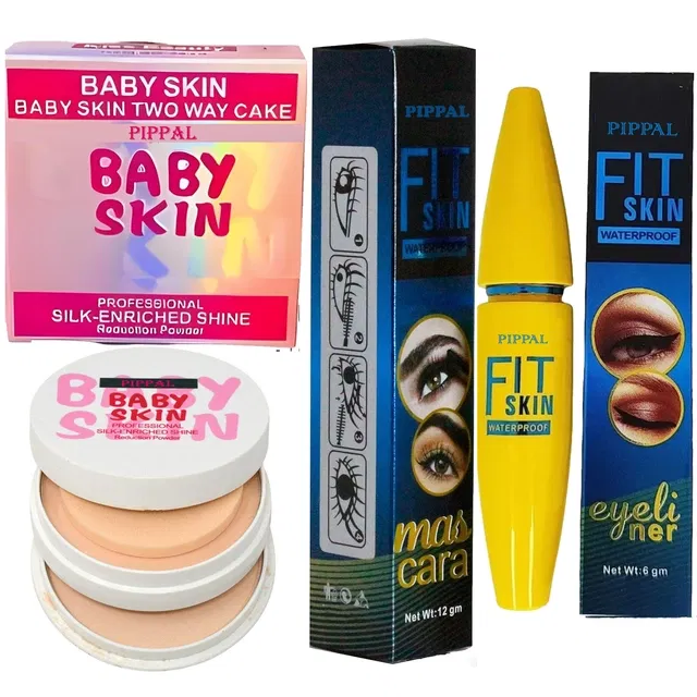 Pippal Baby Skin Compact (20 g) with Mascara (12 ml) & Eyeliner (6 ml) (Set of 3)