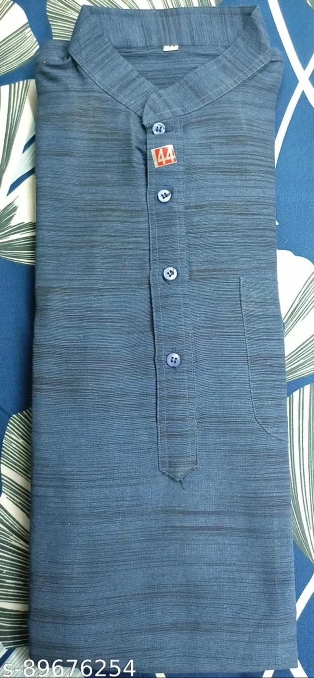 Khadi Cotton Solid Kurta for Men (Navy Blue, XXL)