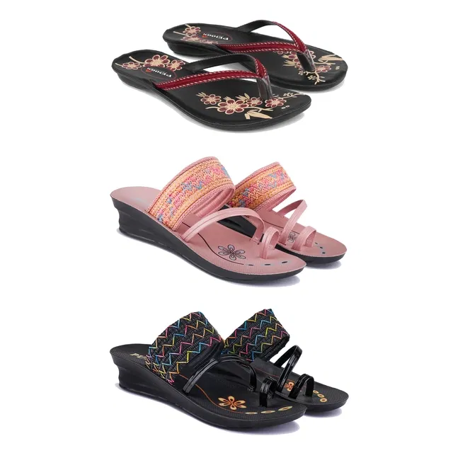 Flats with 2 Pairs Heels for Women (Multicolor, 6) (Set of 3)