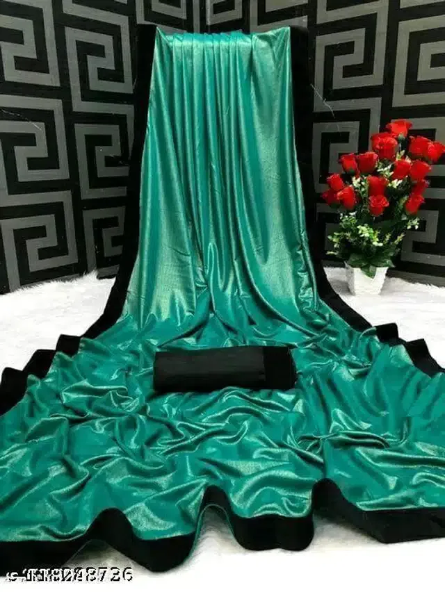 Lycra Solid Saree for Women (Turquoise, 6.3 m)