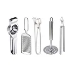Oc9 Stainless Steel Lemon Squeezer & Cheese Grater & Pakkad & Potato Masher & Roti Chimta Kitchen Tool Set 