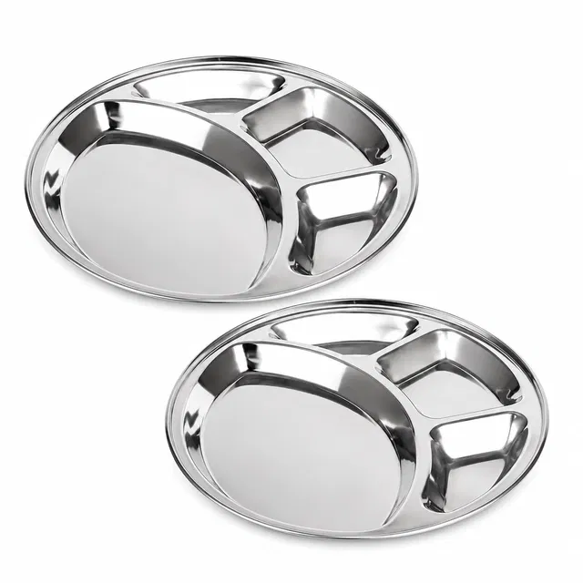 SimpleHome Steel 4 Partition Round Plate Combo Set of 2