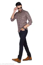 Cotton Blend Checked Shirt for Men, Cream 