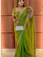 Bollywood Satin Butti Embroidered Saree for Women 