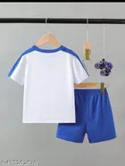 Hosiery Cotton Printed Clothing Set for Kids, Blue & White 