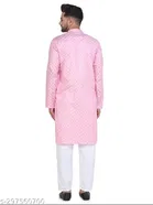Cotton Blend Checked Kurta with Pyjama for Men 