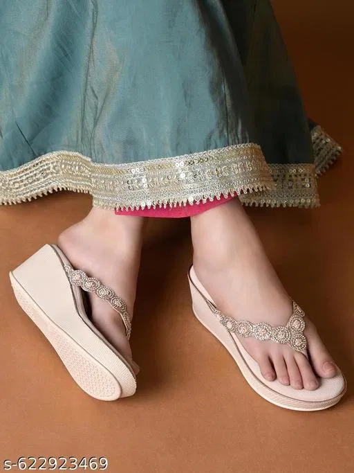 Embellished Mid-Top Platform Sandals for Women (Pink, IND-8)
