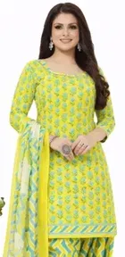 Printed Crepe Unstitched Suit Fabric for Women, Yellow 