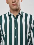 Cotton Striped Shirts for Men, Green 