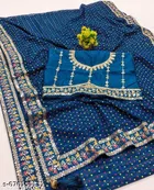 Chiffon Embellished Saree For Women, Blue