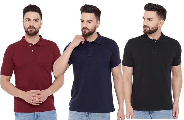 Polo T-shirts for Men, Pack of 3 (Multicolor, L)