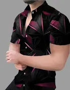 Cotton Half Sleeves Printed Shirt for Men (Black & Red, S)