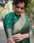 Litchi Silk Stripe Saree for Women, Green 