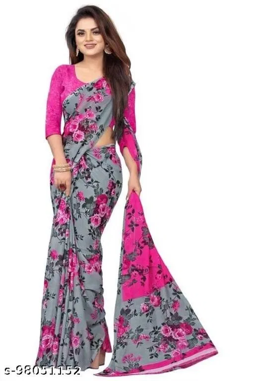 Georgette Printed Saree for Women, Pink (6.3 m)