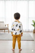 Cotton Blend Printed Clothing Set for Kids, White & Mustard 