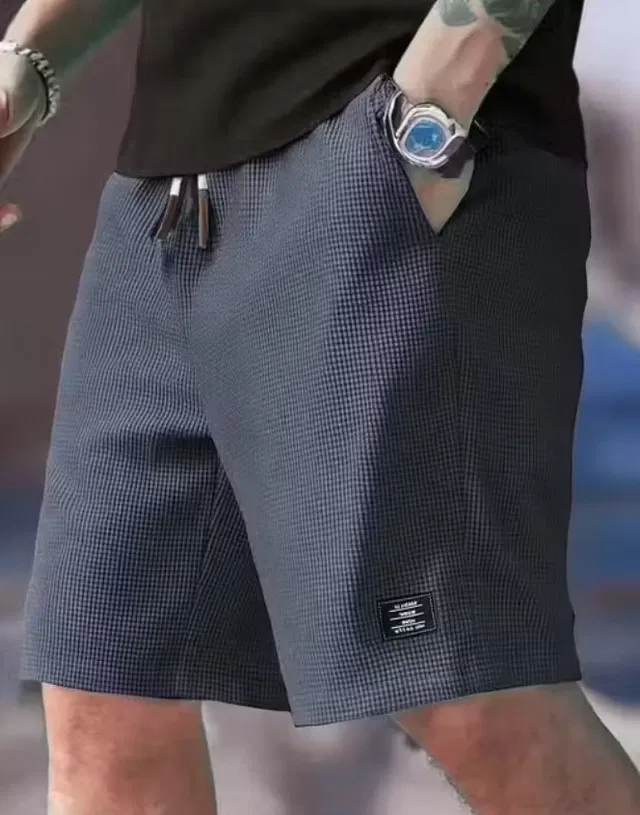 Textutred Shorts for Men (Grey, L)