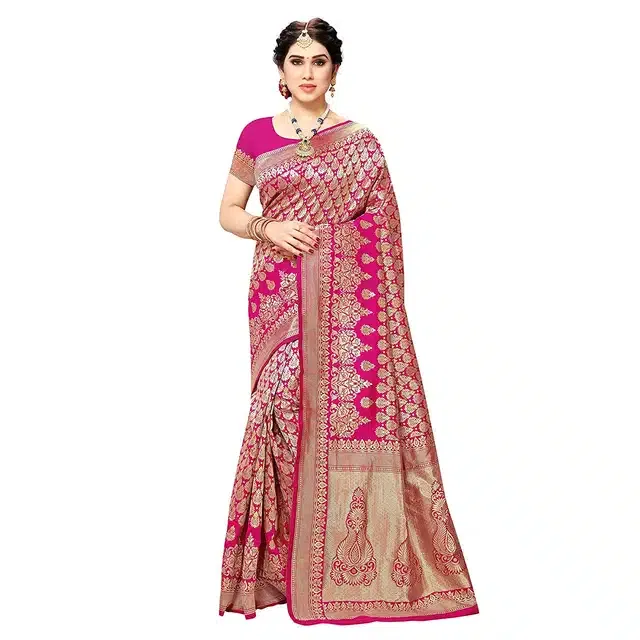 Banarasi Silk Woven Saree for Women (Pink, 6 m)