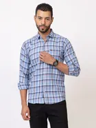 Cotton Blend Checkered Shirt for Men, Blue 