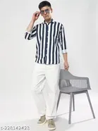 Cotton Blend Check Printed Shirt For Men, White & Blue 