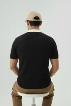 Cotton Blend Colorblocked Polo Neck T-Shirt for Men, Black 