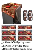 Knit Printed Fridge 6 Pcs Mat with 2 Pcs Handle & Top Cover 