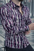Lycra Geometric Print Shirt for Men, Purple 