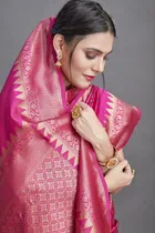 Litchi Silk Zari Woven Saree for Women, Pink 