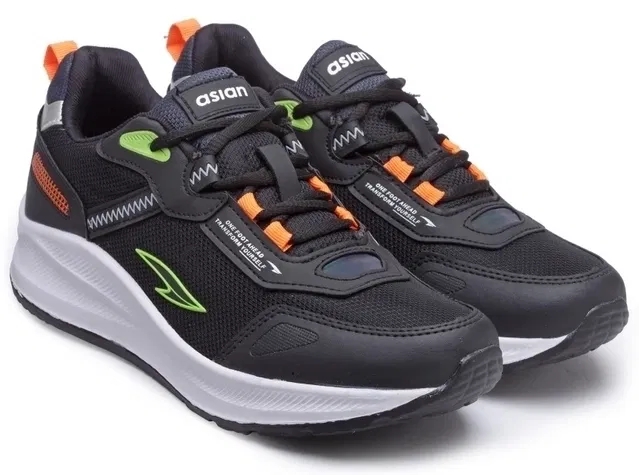 ASIAN Sports Shoes for Men, Black & Parrot Green (6)