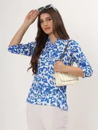 Womens Blue Floral Print Rayon Short Kurti 