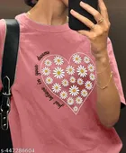 Cotton Blend Printed T-shirt for Women, Peach 