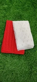 Georgette Solid Saree for Women, Red 